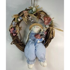 Vintage Easter Bunny Wreath Holiday Decor Retro Spring Granny